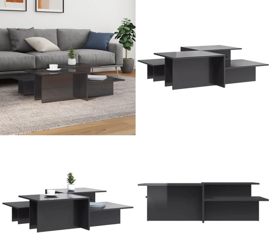 VidaXL Salontafels 2 st bewerkt hout hoogglans grijs Salontafel Salontafels Tafel Bijzettafel