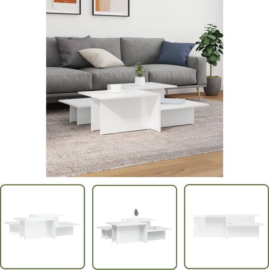 The Living Store Salontafels Hoogglans wit 111.5 x 50 x 33 cm Duurzaam bewerkt hout Salontafel Houten Salontafel Salontafeltje Hoogglans Wit Modern Meubilair - Foto 2