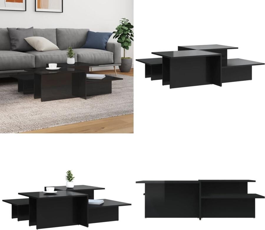 VidaXL Salontafels 2 st bewerkt hout hoogglans zwart Salontafel Salontafels Tafel Bijzettafel