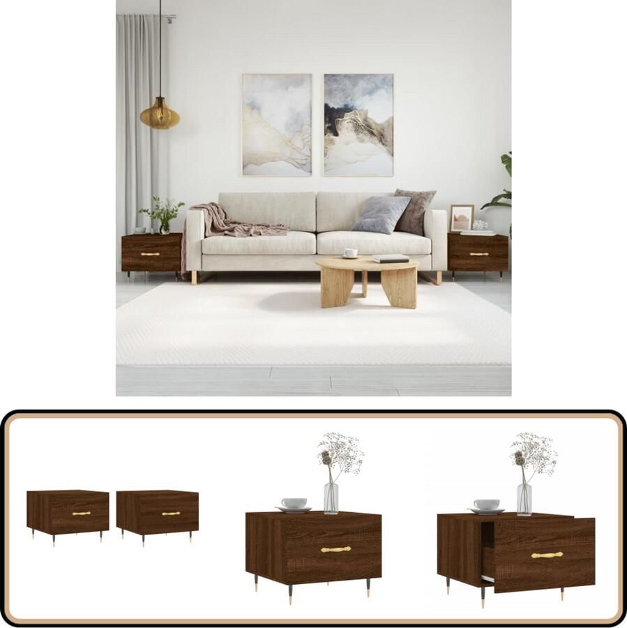 VidaXL Salontafels 2 st Bruin Eiken 50x50x40 cm Salontafel Bijzettafel Banktafel Houten Salontafel Bruine Eiken Meubilair