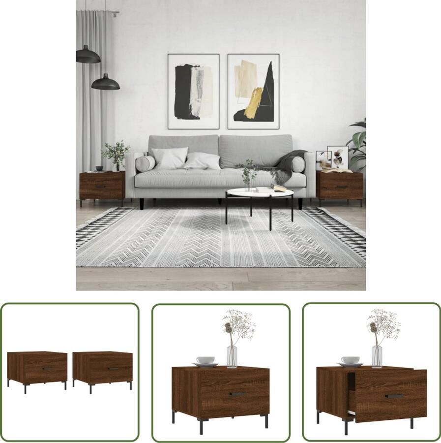 VidaXL Salontafels 2 st Bruineiken 50x50x40 cm Salontafel Bijzettafel Houten Salontafel Salontafeltje Bruine Eiken Meubilair Kastanje Kleur Meubelen Stoere Salontafel
