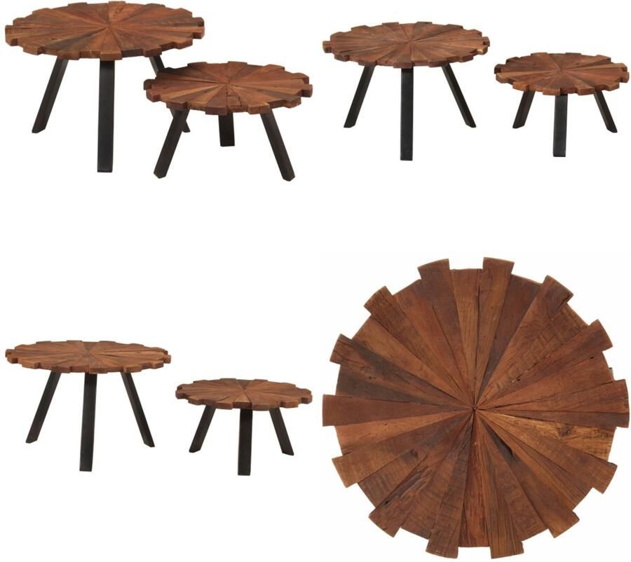 VidaXL Salontafels 2 st massief gerecycled hout en ijzer Salontafel Salontafels Bijzettafel Banktafel