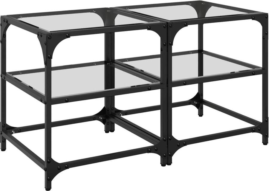 The Living Store Salontafels 2 st met transparant glazen blad 40x40x45 cm staal Salontafel Bijzettafel Houten Salontafel Glazen Salontafel Stoere Salontafel
