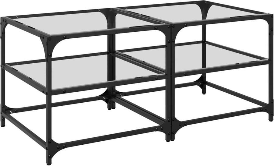 VidaXL Salontafels 2 st met transparant glazen blad 50x50x45 cm staal