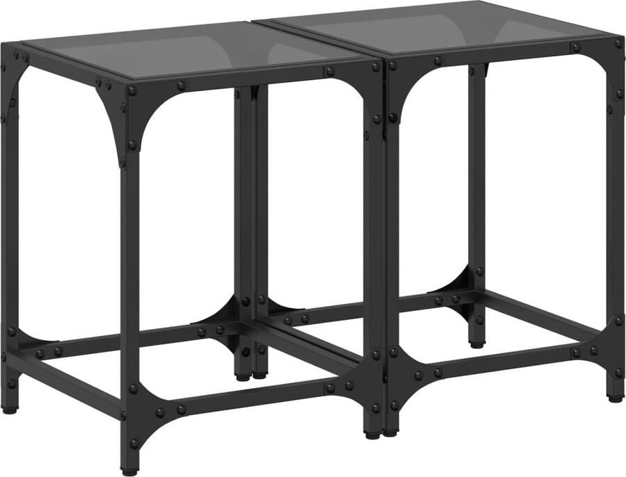 The Living Store Salontafels 2 st met zwart glazen blad 30x30x40 cm staal Salontafel Zwarte Salontafel Houten Salontafel Glas Tafellaag Kleine Salontafel