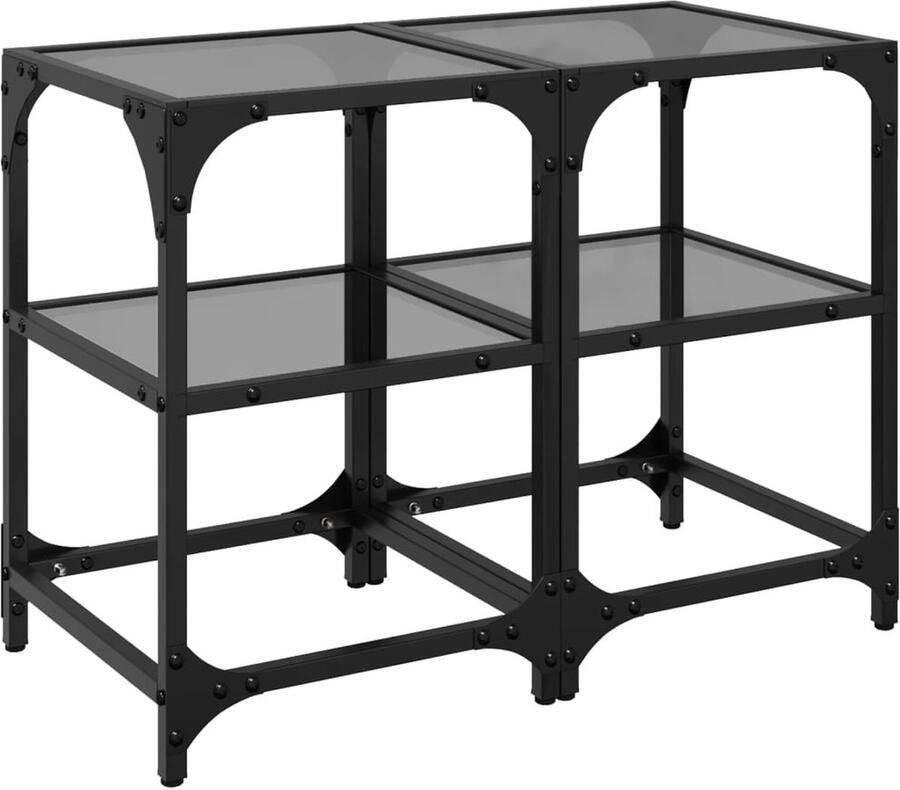 VidaXL Salontafels 2 st met zwart glazen blad 30x30x45 cm staal