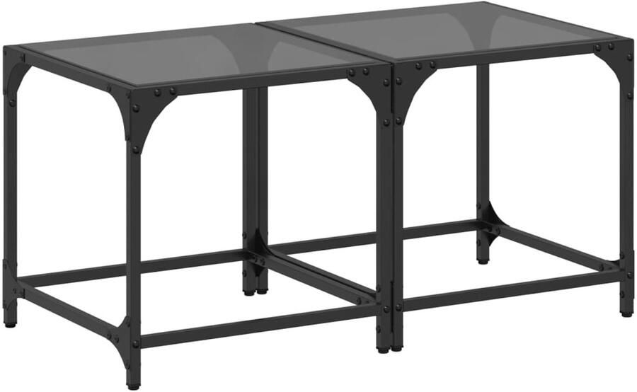 VidaXL Salontafels 2 st met zwart glazen blad 40x40x40 cm staal Salontafel Salontafels Bijzettafel Banktafel