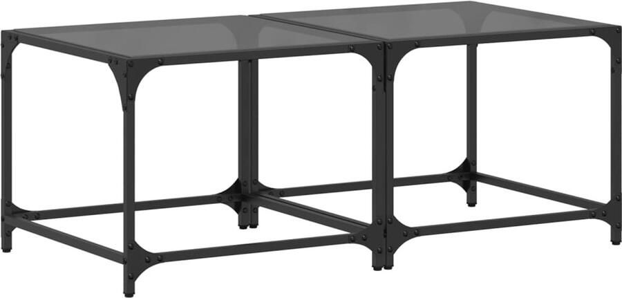 VidaXL Salontafels 2 st met zwart glazen blad 50x50x40 cm staal Salontafel Salontafels Bijzettafel Banktafel