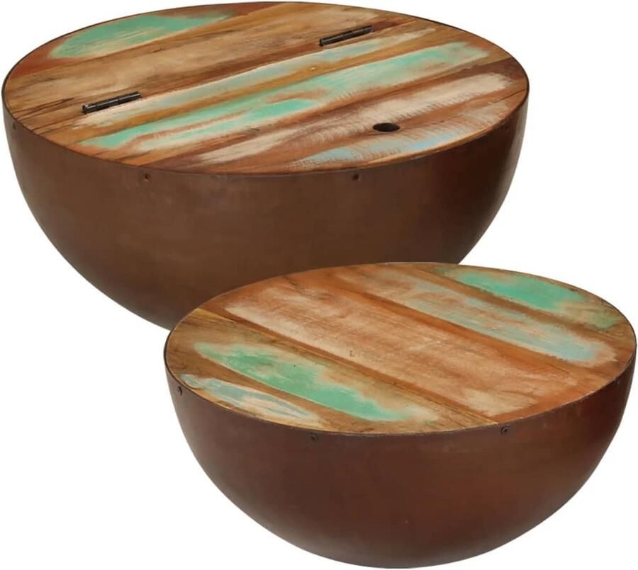 VidaXL Salontafels 2 st rond massief gerecycled hout