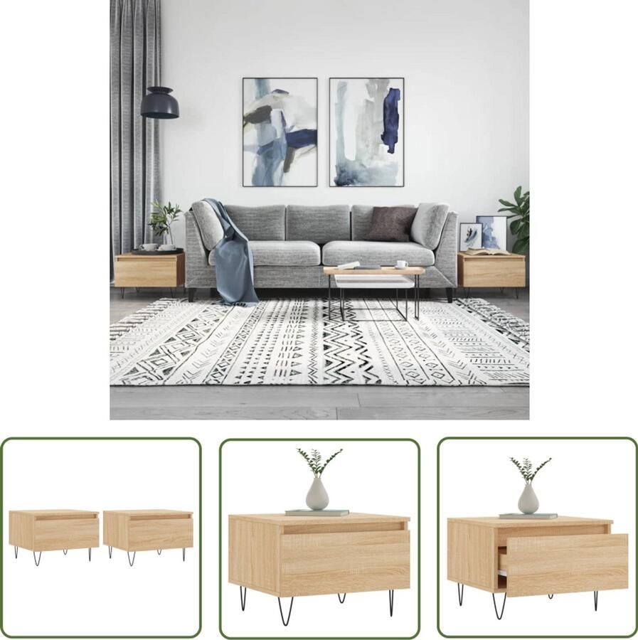 VidaXL Salontafels 2 stuks 50x46x35 cm Sonoma eiken Salontafel Bijzettafel Tweedehands Meubilair Houten Salontafel Metaalsalontafel Sonomaplank