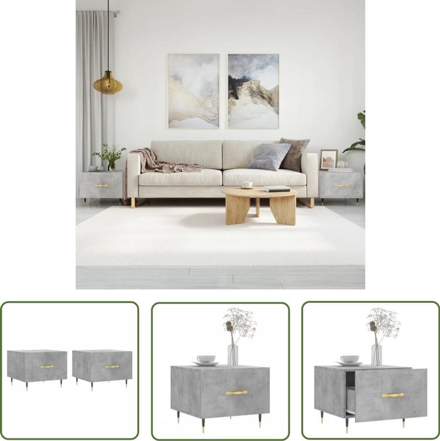 VidaXL Salontafels 2 stuks 50x50x40 cm Betonlook Salontafel Bijzettafel Beton Look Houten Salontafel Metalen Salontafel Grijs Meubilair