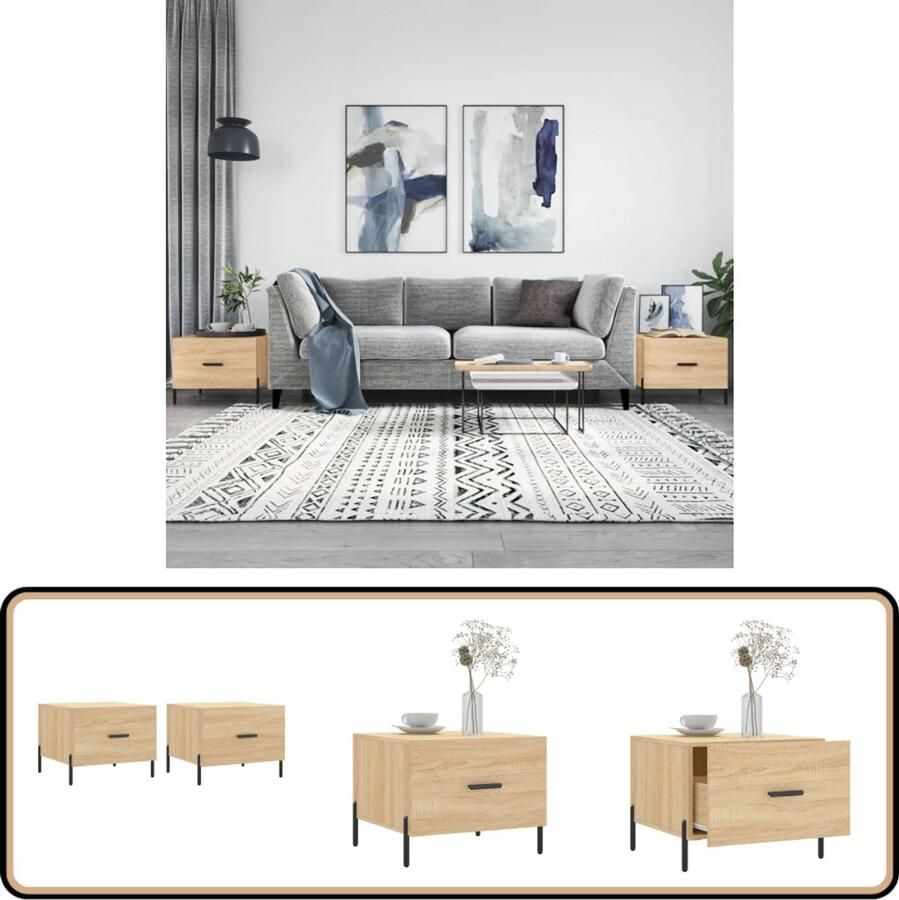 VidaXL Salontafels 2 stuks 50x50x40 cm Sonoma eiken Salontafel Bijzettafel Houten Salontafel Salontafeltje Eiken Meubilair