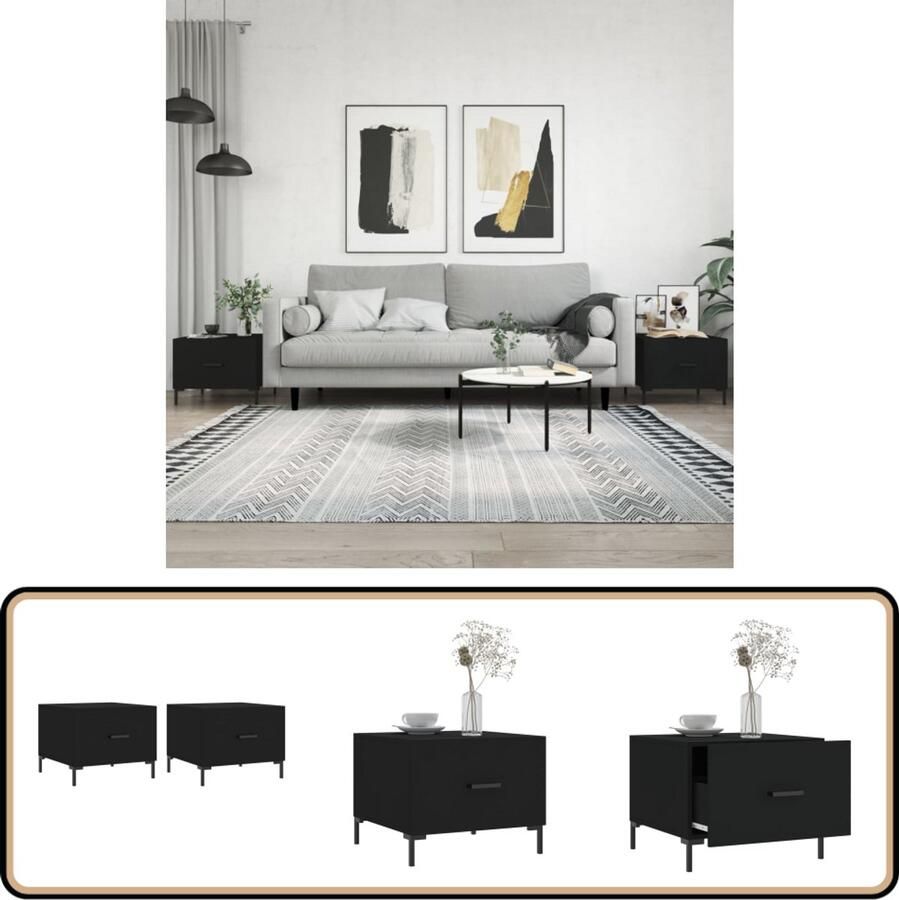 VidaXL Salontafels 2 stuks 50x50x40 cm Zwart Salontafel Bijzettafel Zwarte Salontafel Houten Salontafel Metalen Salontafel Trendige Salontafel Set Lage Tafel Koffietafel Tv Tafeltje Living Accessoires