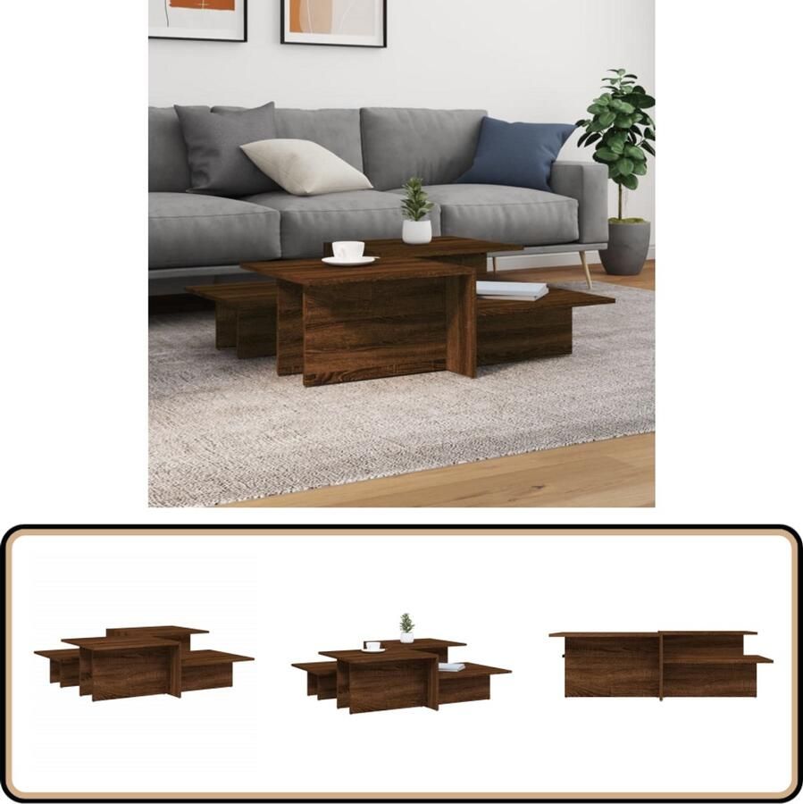 VidaXL Salontafels 2 stuks Bruin eiken Bewerkt hout Salontafel Houten Salontafel Bijzettafels Meubilair Livingroom Furniture