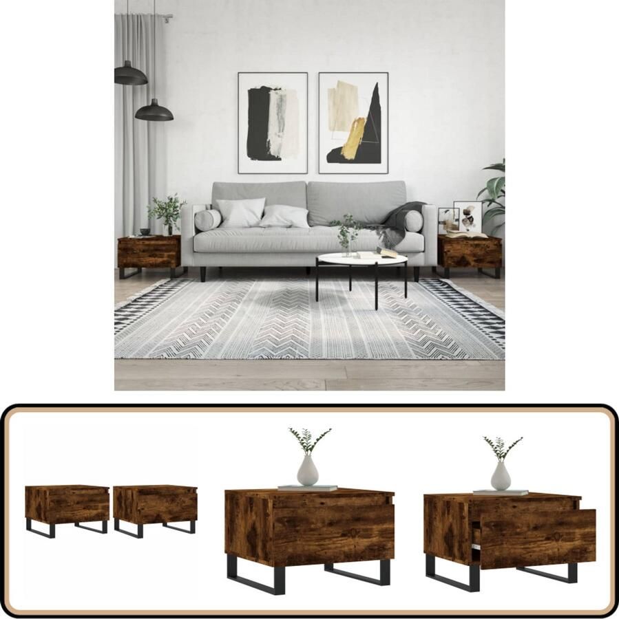 VidaXL Salontafels 2 stuks Gerookt Eiken 50x46x35 cm Salontafel Houten Salontafel Bijzettafel Design Salontafel Bruine Salontafel