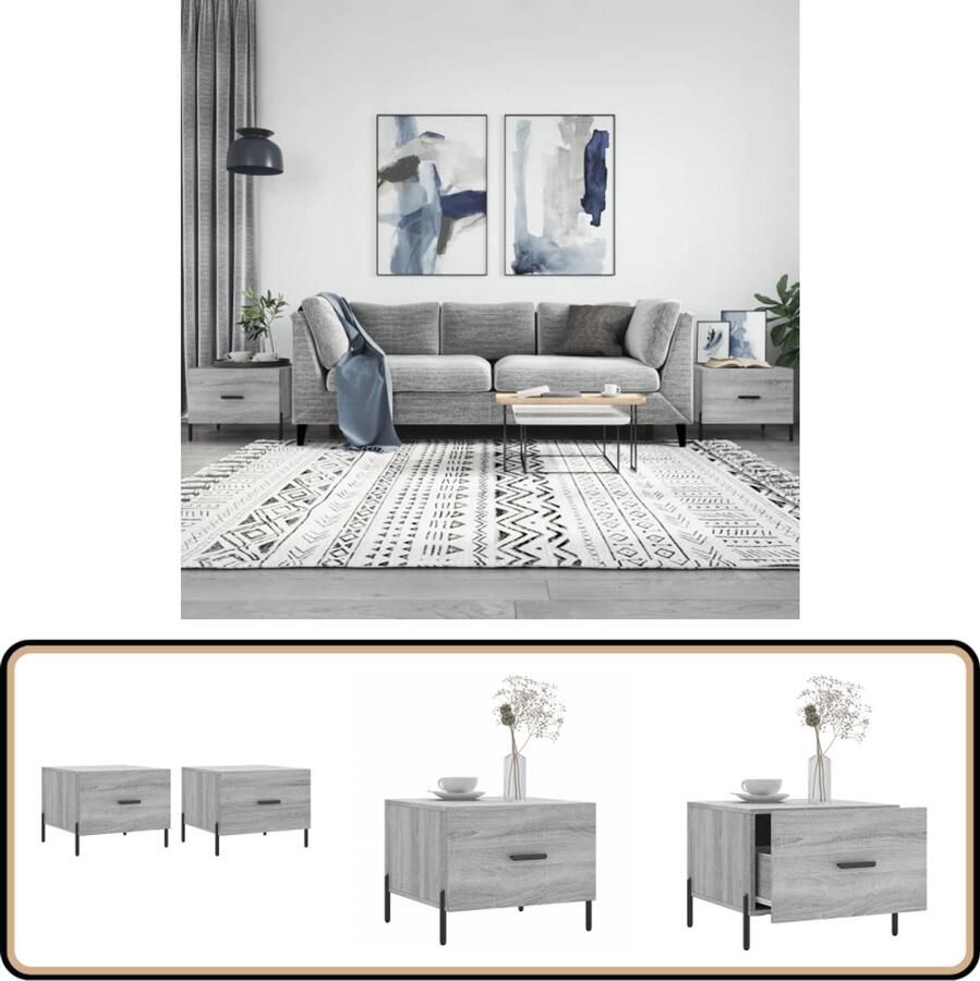 VidaXL Salontafels 2 stuks Grijs Sonoma Eiken Salontafel Bijzettafel Houten Salontafel Grijze Salontafel Salontafeltje