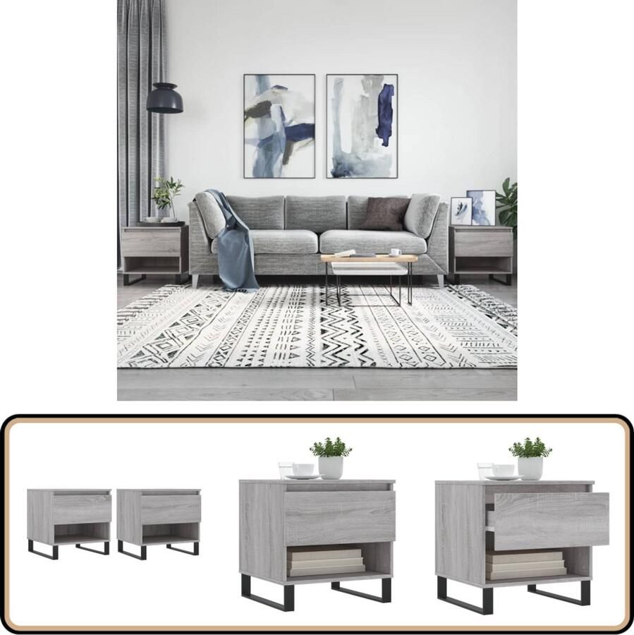 VidaXL Salontafels 2 stuks Grijs Sonoma Eiken Salontafel Bijzettafel Houten Salontafel Grijze Salontafel Design Salontafel