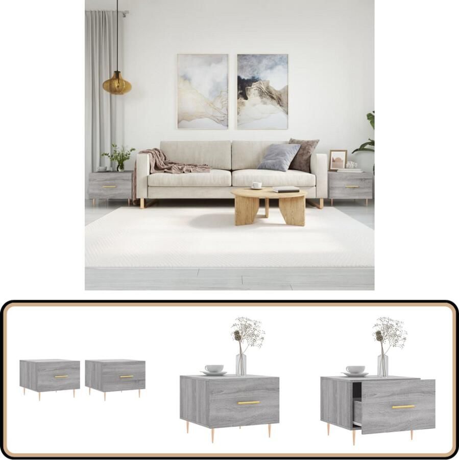 VidaXL Salontafels 2 stuks Grijs Sonoma Eiken Salontafel Bijzettafel Trendyle Salontafel Houten Salontafel Metalen Salontafel