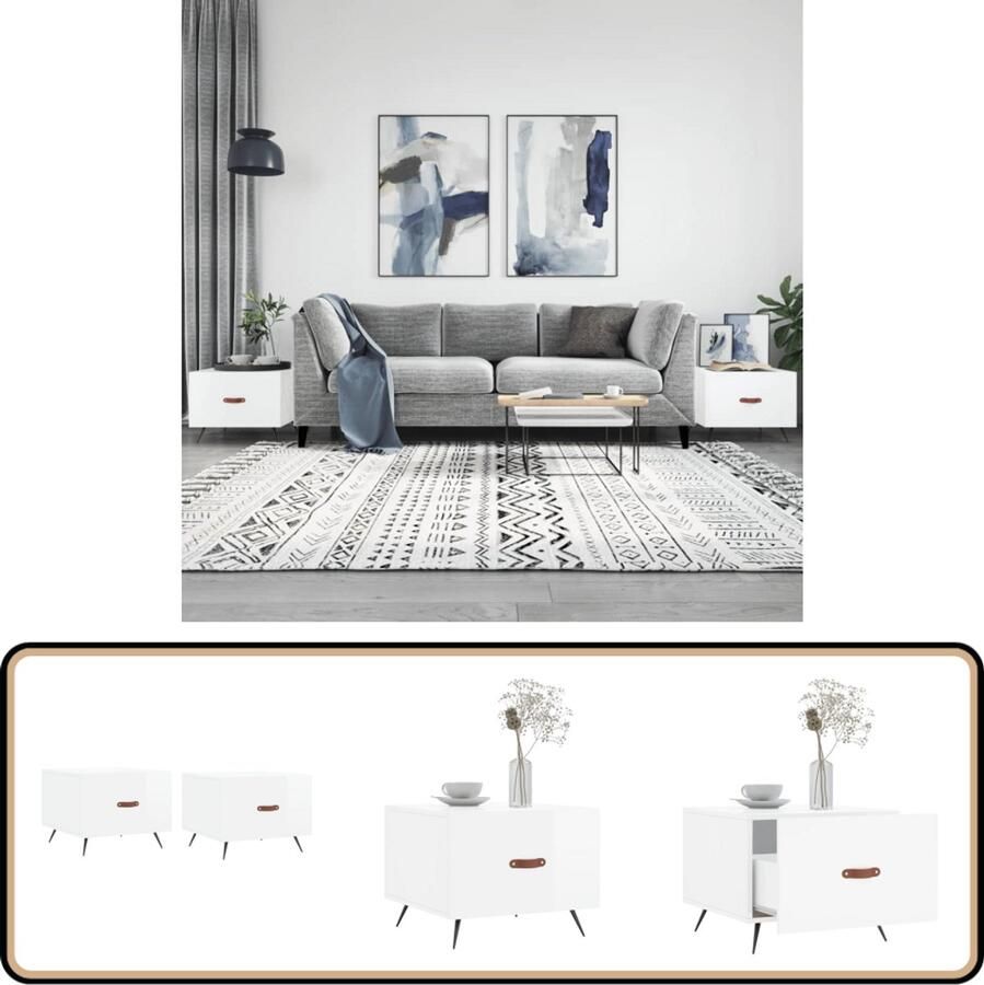 VidaXL Salontafels 2 stuks Hoogglans wit 50x50x40 cm Salontafel Bijzettafel Koffietafel Trendige Salontafel Moderne Salontafel