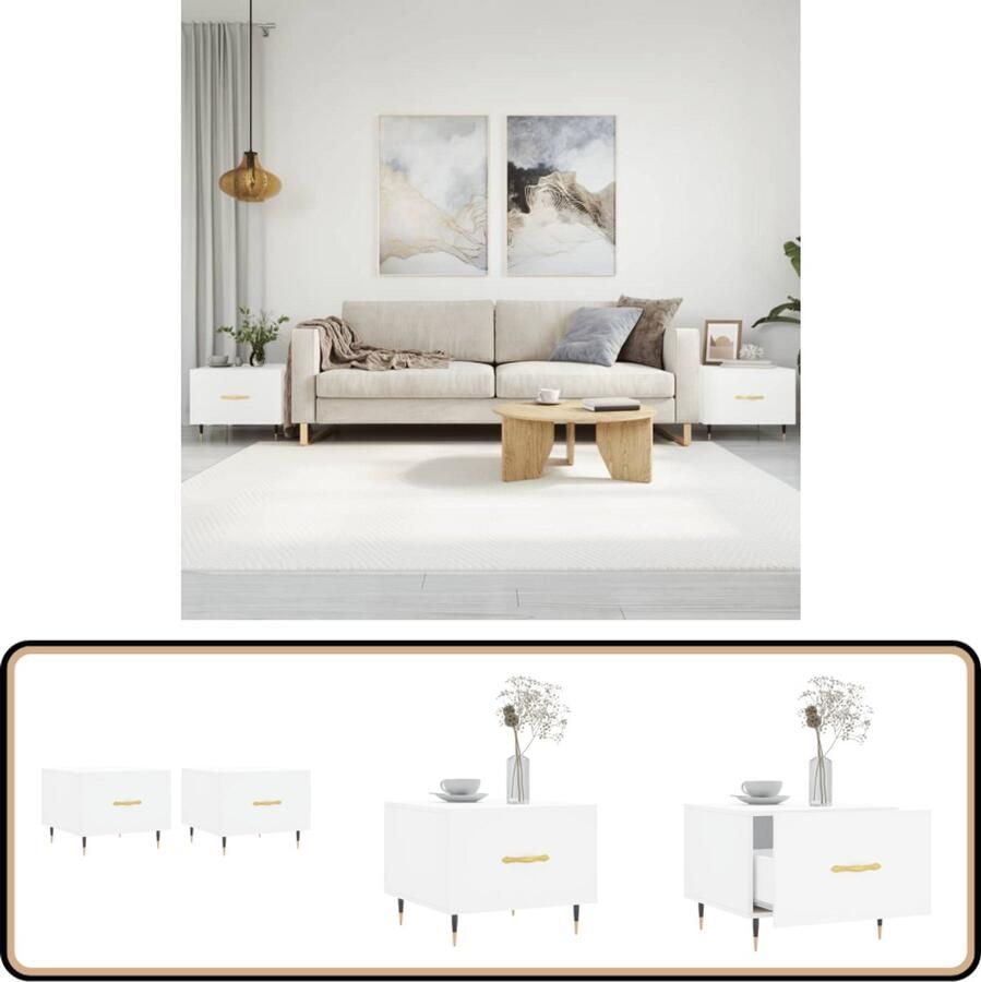 VidaXL Salontafels 2 stuks Wit Bewerkt hout Salontafel Bijzettafel Houten Salontafel Witte Salontafel Salontafeltje