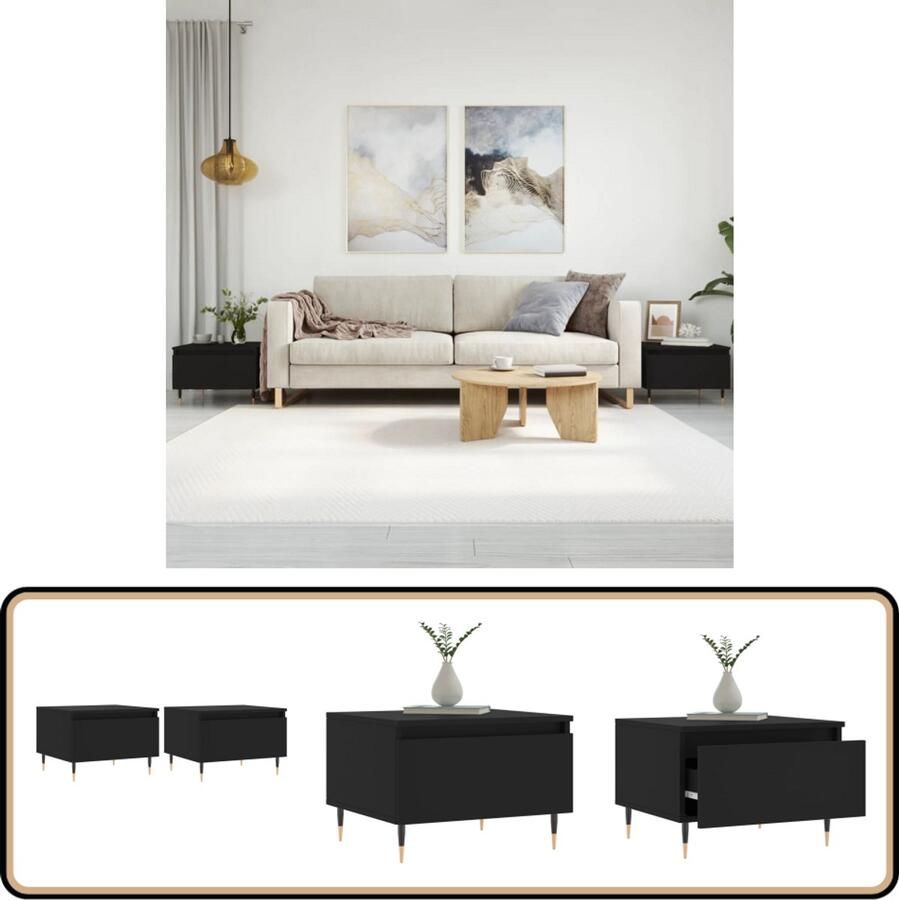 VidaXL Salontafels 2 stuks Zwart Bewerkt hout Salontafel Bijzettafels Zwarte Salontafel Houten Salontafel Modern Design