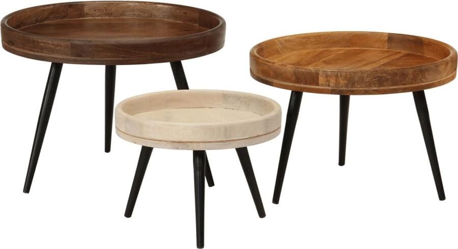 VidaXL -Salontafels-3-st-rond-massief-mangohout