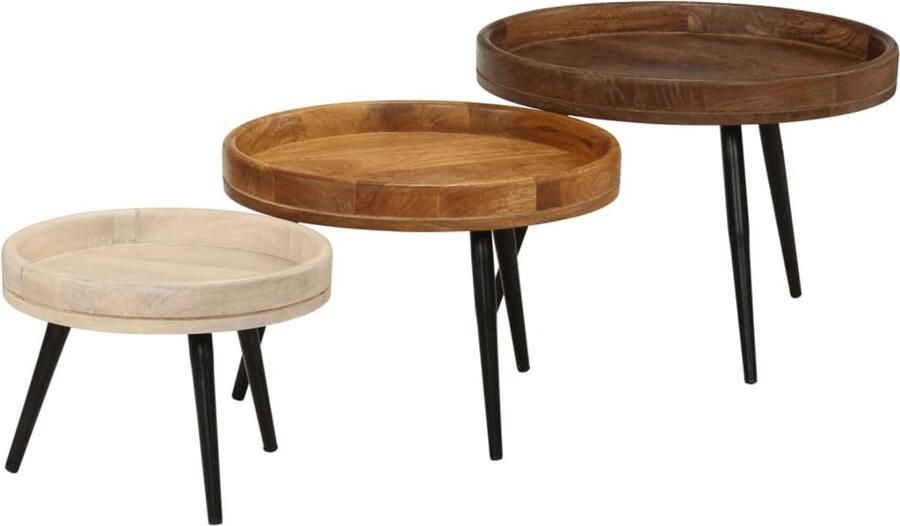 VidaXL Salontafels 3 st rond massief mangohout Salontafel Salontafels Tafel Bijzettafel
