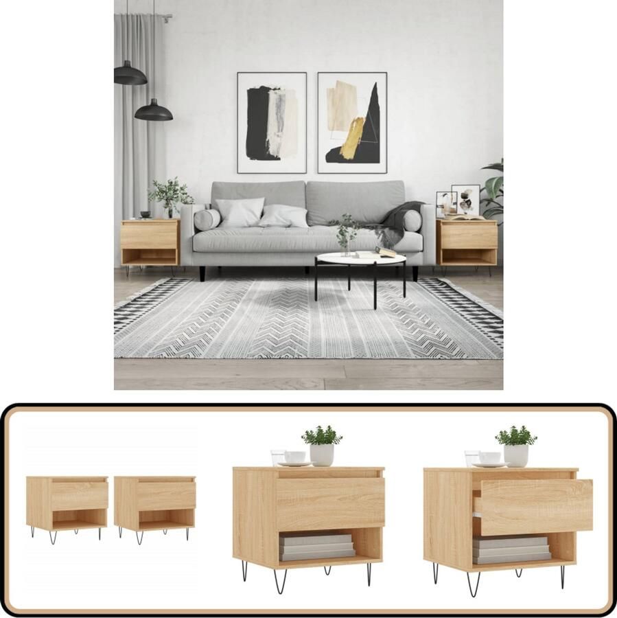 VidaXL Salontafels 50x46x50 cm Set van 2 Sonoma eik Salontafel Bijzettafel Houten Salontafel Eiken Salontafel Modern Salontafel Woonkamerdecoratie Living Accessoires
