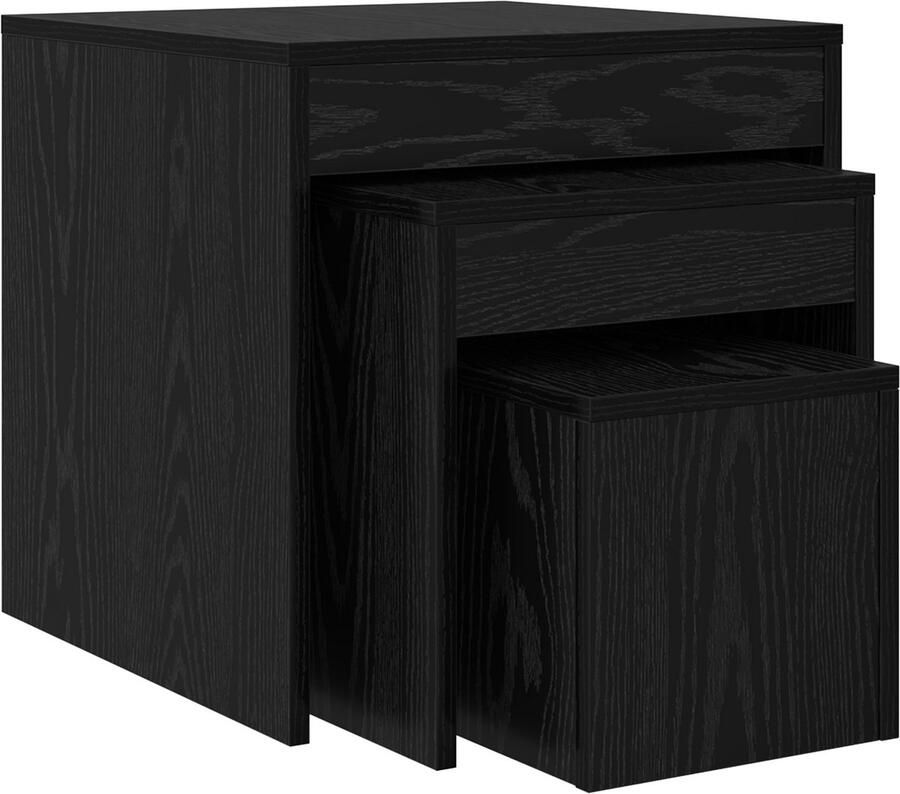 VidaXL Salontafels 3 pcs Zwart eiken 45 x 45 x 45 cm Bewerkt hout