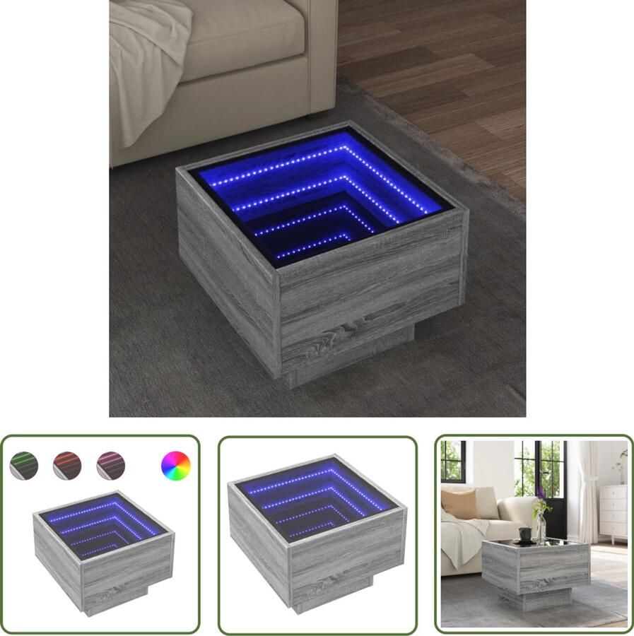 VidaXL Salontafels Bijzet Tafels Bijzettafel met LED 40x40x30 cm bewerkt hout grijs sonoma eiken Lampen Led Verlichting Houten Meubilair