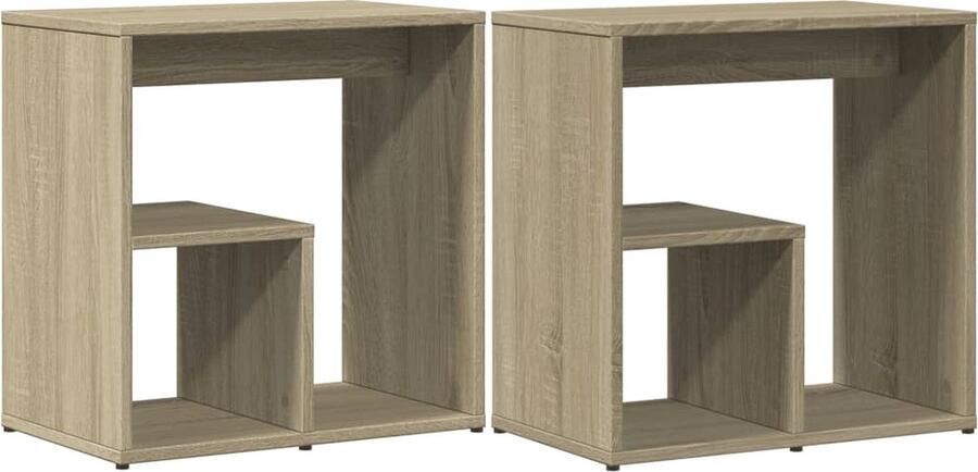 The Living Store Bijzettafels 2 st 50x30x50 cm bewerkt hout sonoma eikenkleurig Bijzettafels Salontafels Houten Meubilair Eikenhouten Meubels Woonaccessoires