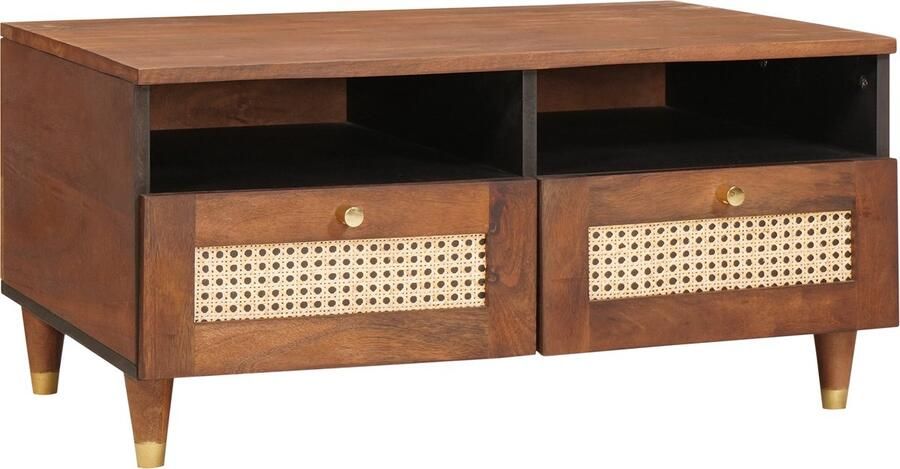 VidaXL Salontafels met lade met plank met opslag Bruin Riet en massief mango hout