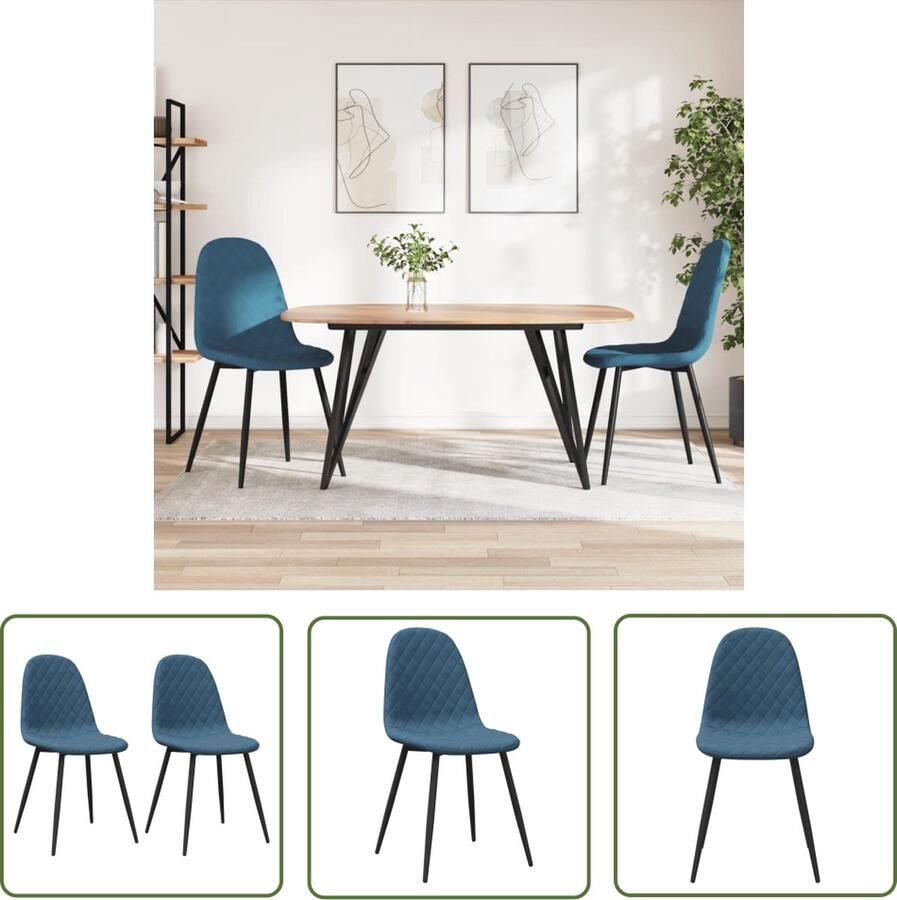 The Living Store Eetkamerstoelen Keukenstoelen 45 x 53.5 x 87 cm Blauw fluweel Eetkamerstoelen Salontafels Meubilair Fluweel Stoelen Blauwe Stoelen - Foto 3