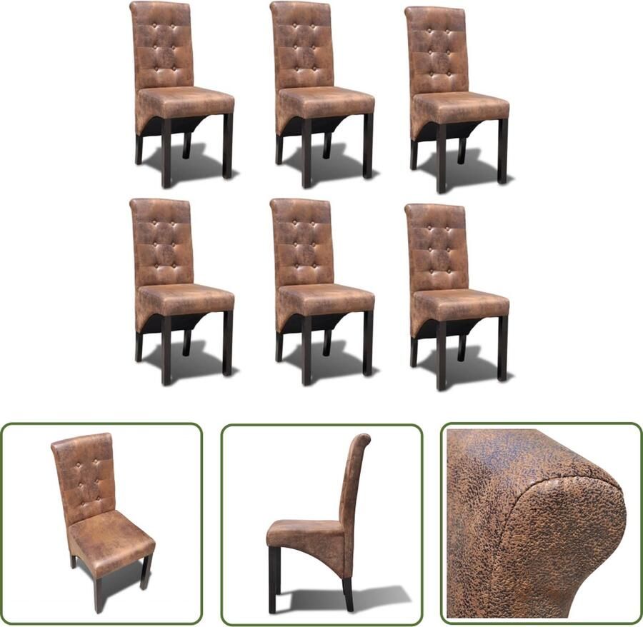 The Living Store Eetkamerstoelen Bruin suède-look Hout 42 x 56 x 95 cm Comfortabel zitcomfort Eetkamerstoelen Salontafels Lederen Meubilair Luxe Stoelen Vintage Stoelen - Foto 3