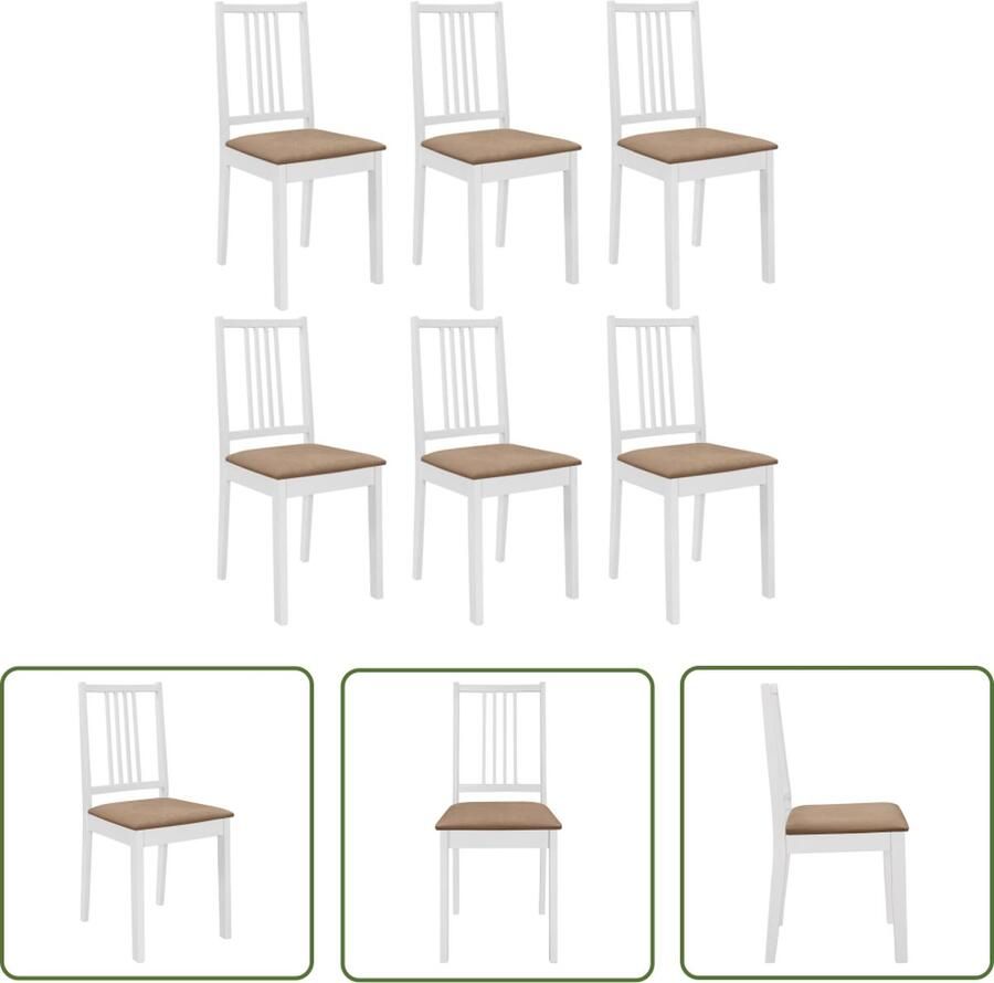 The Living Store Eetstoelenset 6-delige Massief hout Wit en crème 40x49x88.5 cm Eetkamerstoelen Salontafels Dining Chairs Wooden Furniture White Furniture - Foto 2