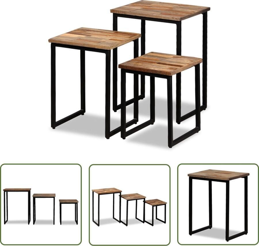 The Living Store IndustriÃle Salontafeltjesset Gerecycled Teakhout Staal 3 Maten Industriele Salontafel Salontafels Met Onderstel Vintage Salontafel TeaKhouten Salontafel Industrieel Interieur - Foto 2