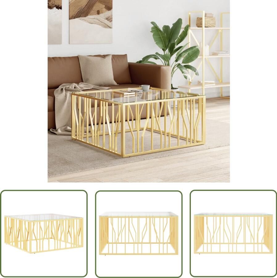 VidaXL Salontafel 100x100x50 cm roestvrij staal en glas Salontafel Salontafels Livingroom Furniture Modern Design Gouden Tafellaar