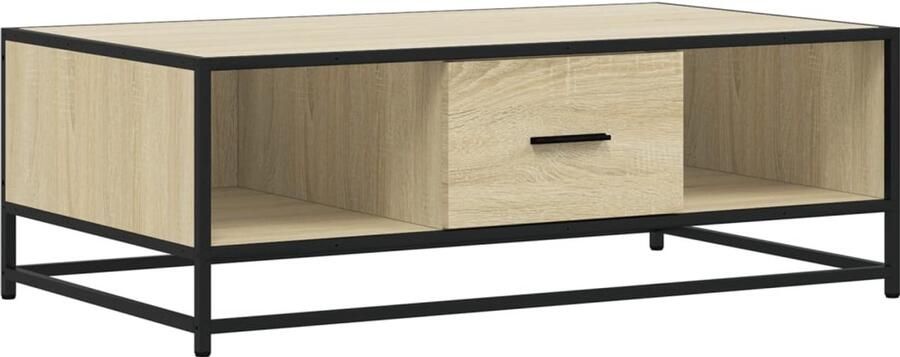 The Living Store Salontafel 100x57x35 cm bewerkt hout en metaal sonoma eiken Salontafel Houten Salontafel Tv Tafeltje Bijzettafel Industrieel Design
