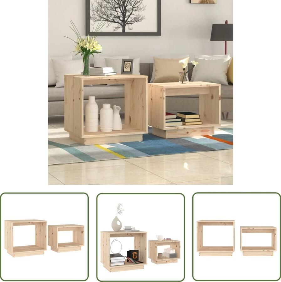 The Living Store Salontafelset Massief grenenhout Multifunctioneel 50x40x47cm 40x25x32cm Salontafel Salontafels Koffietafel Tv Tafel Houten Salontafel - Foto 2