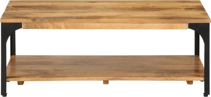 The Living Store Salontafel 2-laags 100x55x38 cm massief mangohout en staal Salontafel Industriële Salontafel Mangohouten Salontafel Houten Salontafel Vintage Salontafel
