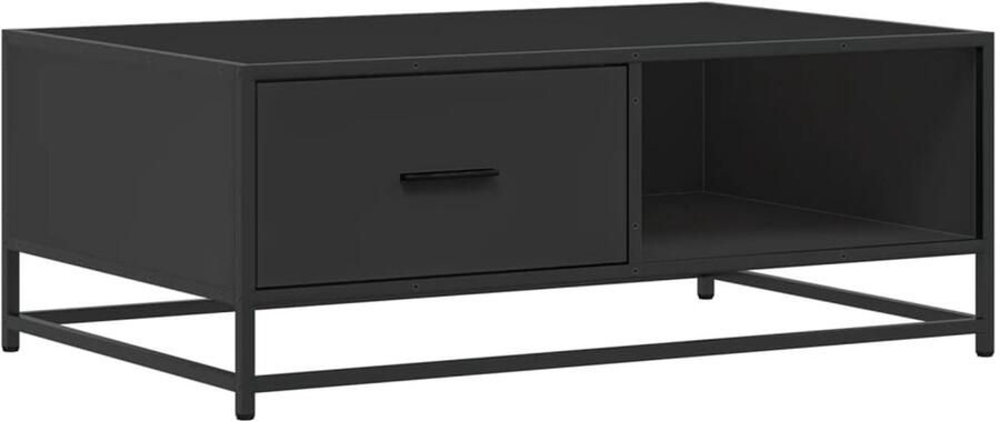 The Living Store Salontafel 90x57x35 cm bewerkt hout en metaal zwart Salontafel Bijzettafel Tv Tafeltje Zwarte Salontafel Houten Salontafel