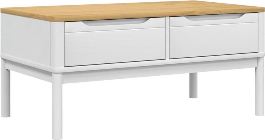 The Living Store Salontafel FLORO 99x55 5x45 cm massief grenenhout wit Salontafel Bijzettafel Tafeltje Wit Meubilair Grenenhouten Tafel