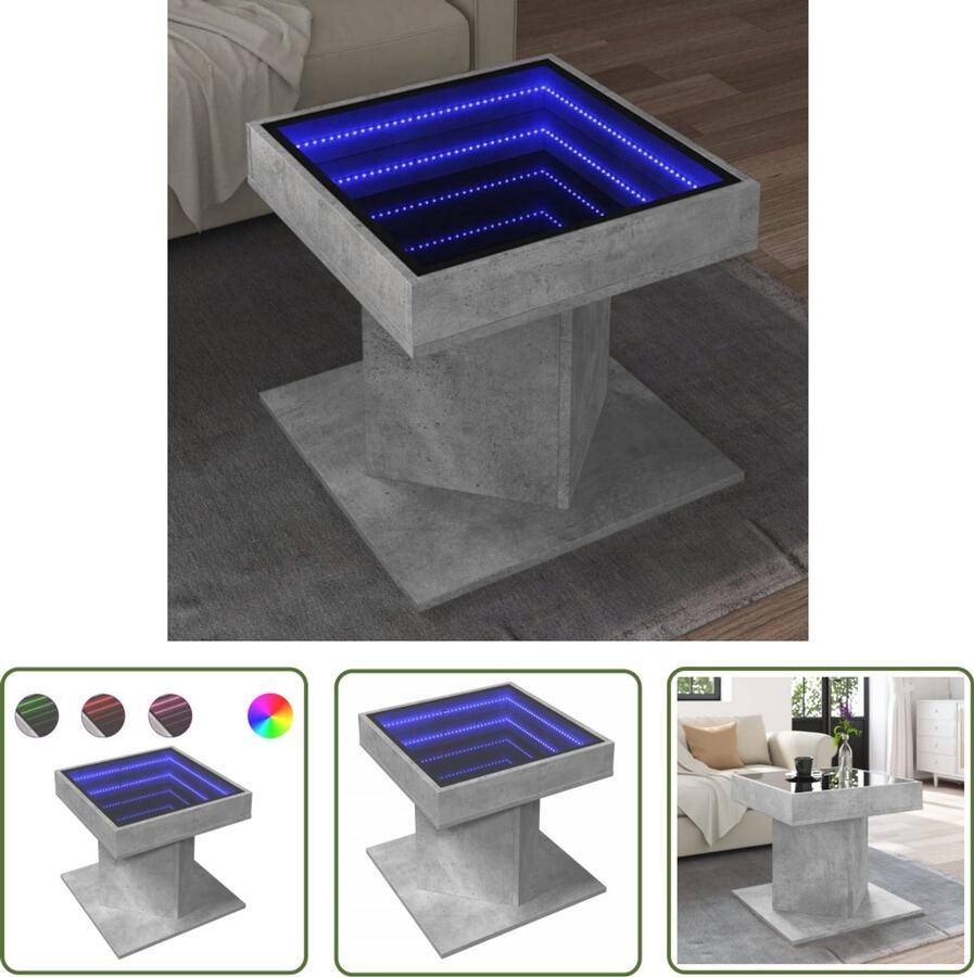 VidaXL Salontafel met LED 50x50x45 cm bewerkt hout betongrijs Salontafel Salontafels Tv Tafellaar Led Lamp Houten Tafel