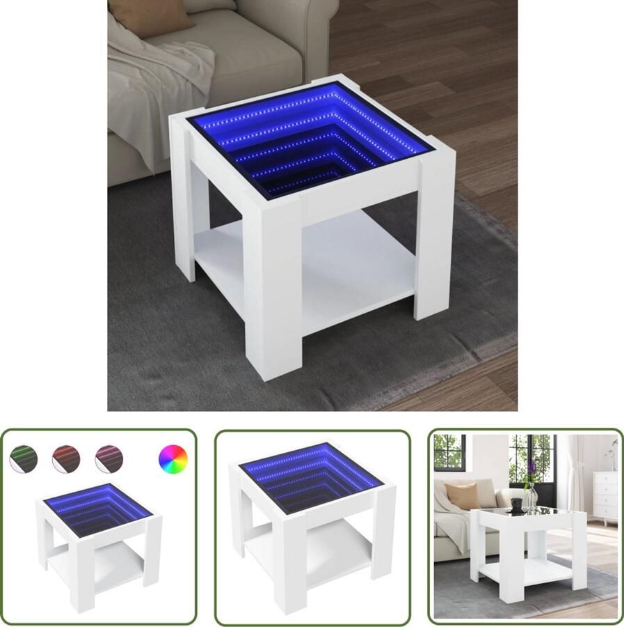 VidaXL Salontafel met LED 53x53x45 cm bewerkt hout wit Salontafel Salontafels Led Tafellamp Houten Salontafel Zwarte Salontafel