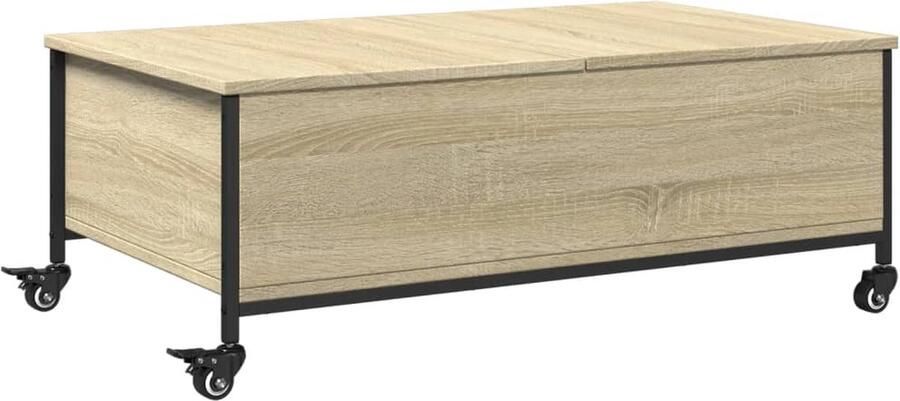 The Living Store Salontafel met wielen 91x55x34 cm bewerkt hout sonoma eiken Salontafel Bijzettafel Houten Salontafel Met Lade Tv Tafeltje