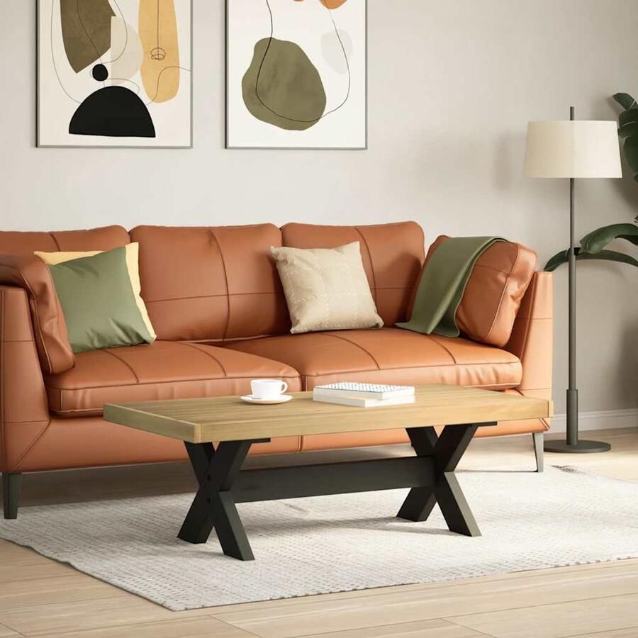 The Living Store Salontafel NOAIN X-vormige poten 120x60x40 cm massief hout Salontafel Houten Tafel Massief Grenen Living Room Meubels Tv Tafellaar