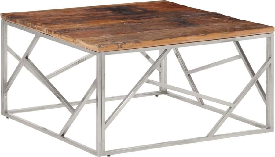 The Living Store Salontafel roestvrij staal en massief bielshout zilverkleurig Salontafel Houten Salontafel Metalen Salontafel Roestvrijstalen Salontafel Moderne Salontafel