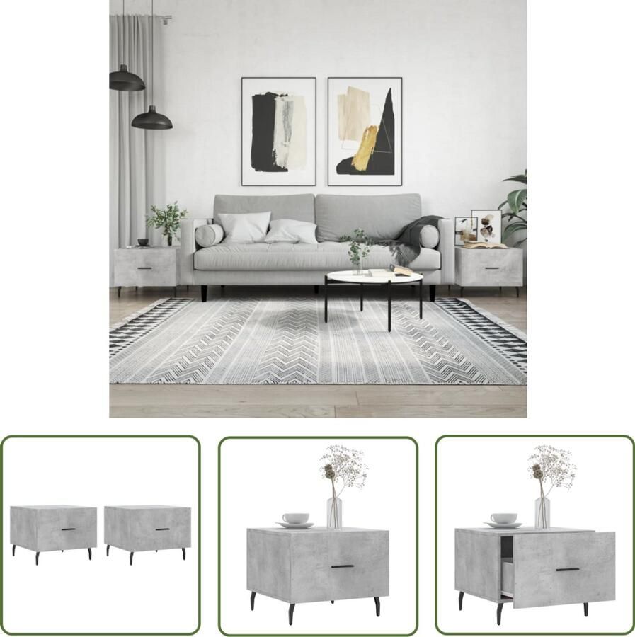 VidaXL Salontafels Set van 2 50x50x40 cm Betongrijs Salontafel Bijzettafels Houten Tafels Grijze Meubelen Moderne Salontafel Tv Stand Koffietafel Design Meubilair Living Room Furniture Beton Look