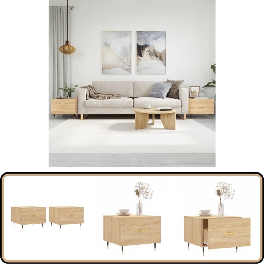 VidaXL Salontafels Set van 2 50x50x40 cm Sonoma Eiken Salontafel Bijzettafels Houten Salontafel Trendy Salontafel Salontafeltje Tv Tafel Sidetable Coffee Table