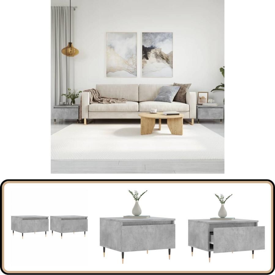 VidaXL Salontafels Set van 2 Betongrijs 50x46x35 cm Salontafel Bijzettafels Houten Tafels Grijze Meubelen Designmeubilair